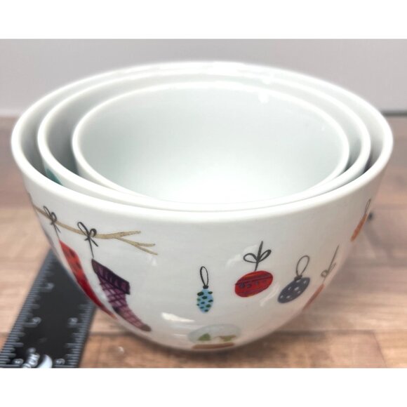 Crate & Barrel Holiday-Themed Ceramic Bowls Set Of 3 - Picture 1 of 13